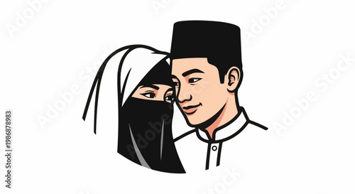 Loving couple, she wears niqab, he wears kufi