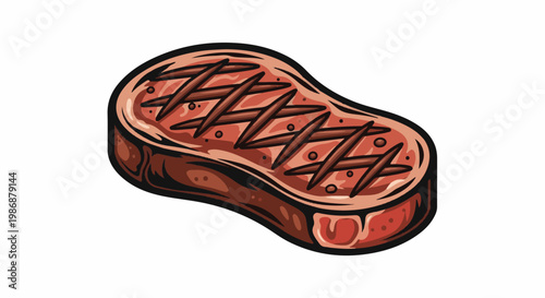 Juicy, grilled steak with visible grill marks and seasoning details