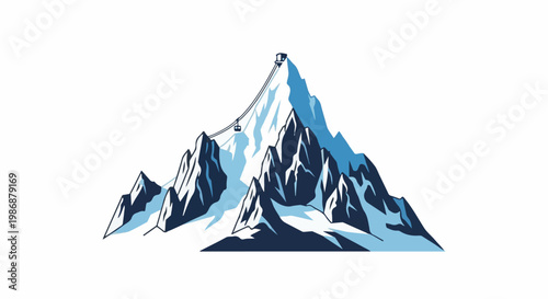 Majestic snow-capped mountain peaks with a cable car ascending