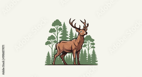 Majestic stag stands proudly amidst a verdant forest landscape