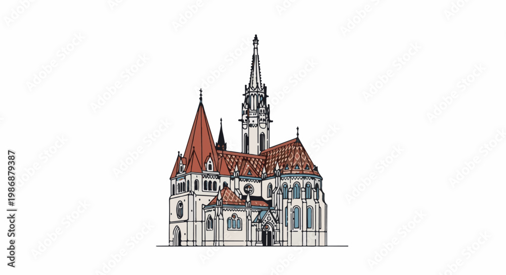 Obraz premium Intricate Gothic-style building with multiple spires and tiled roofs