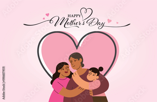 Two Daughters Hug Middle Aged Single Mom for Mother's Day1