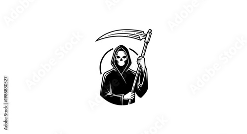 Hooded Grim Reaper Figure Holding Large Scythe.
