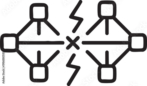 Data network disruption icon with connection disruption lightning