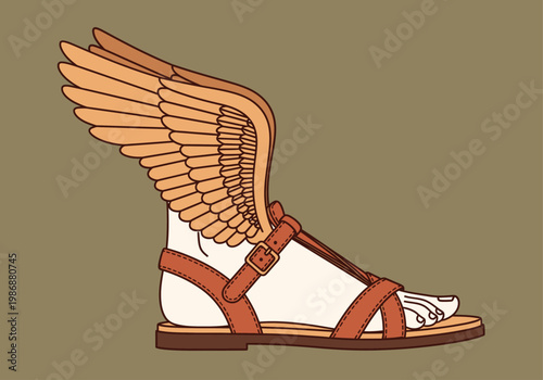 Winged Sandal of Hermes Messenger God Mythology Illustration for Speed and Travel Concepts