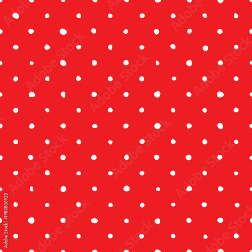 Seamless Hand-Drawn White Polka Dot vector Pattern on Vibrant Red Background for Textiles, Gift Wrapping Paper, and Digital Backdrops
