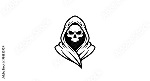 Hooded Skull Reaper Illustration Facing Forward.