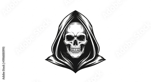 Hooded Skull Grim Reaper Illustration With Menacing Expression.