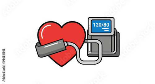 Blood pressure monitor with a red heart icon symbolizing cardiovascular health.