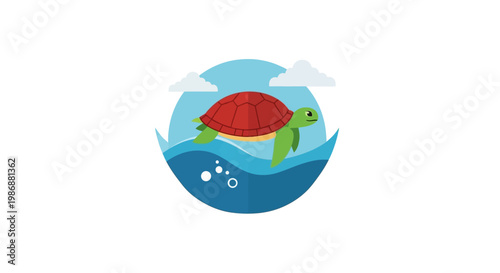 Turtle Swimming in the Ocean Water.