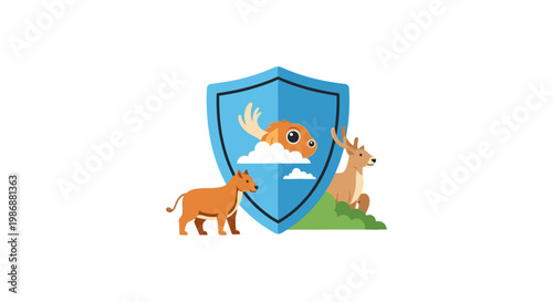 Deer and calf in front shield.