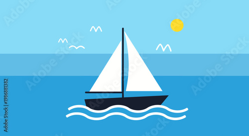 Sailing Boat on the Water Surface.