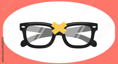 Glasses with yellow crossed lenses.