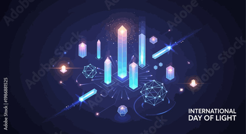 Futuristic crystal prism illustration for International Day of Light celebration.