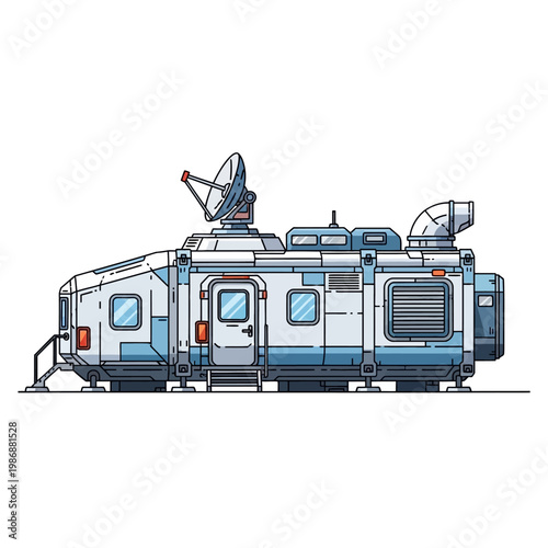Futuristic Space Station Module with Satellite Dish and Ventilation