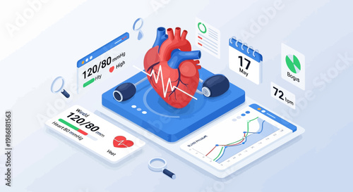 Medical monitoring of heart and blood pressure data