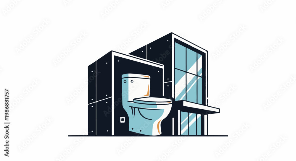 Fototapeta premium Modern building facade with an indoor toilet