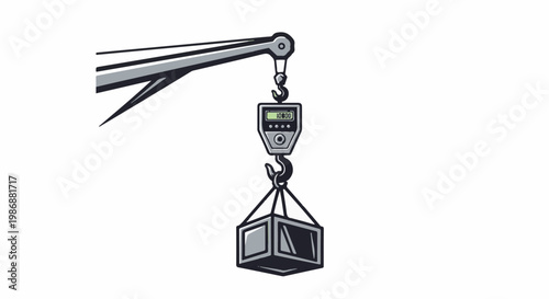 Industrial crane arm suspends a digital scale with a suspended load