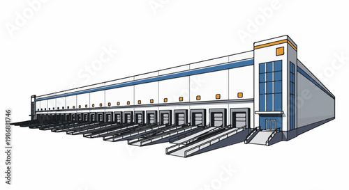 Industrial building with multiple loading docks and office section