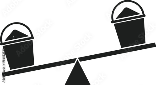A simple black and white illustration of two balanced buckets on a seesaw