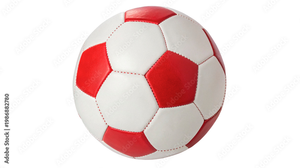 Fototapeta premium Red and white soccer ball on a plain background for sports and recreation activities