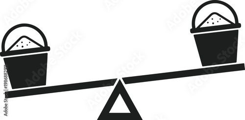 Black silhouette of two equal buckets on a seesaw isolated on white background