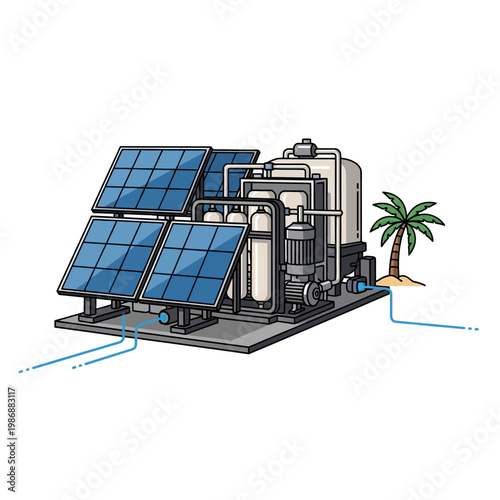 Solar Powered Desalination Plant with Palm Tree