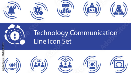Technology Communication Line Icon Set – Digital Network and Connectivity Outline Vector Icons
