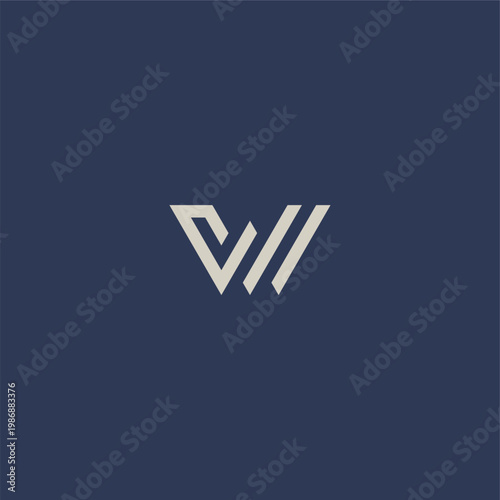 Abstract letter W logo featuring dark blue and grey geometric shapes. Modern and professional design perfect for accounting, finance, and corporate business branding.