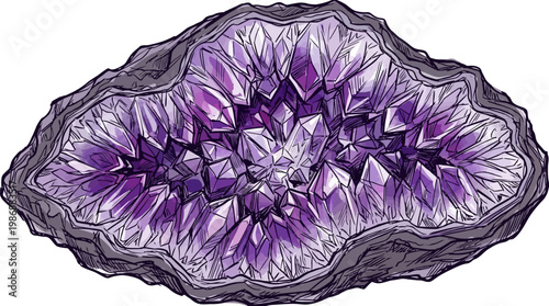 Close-Up Of A Purple Amethyst Geode With Sparkling Crystals