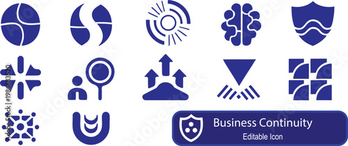 Business Continuity Flat Icon Set – Risk Management and Corporate Strategy Vector Icons
