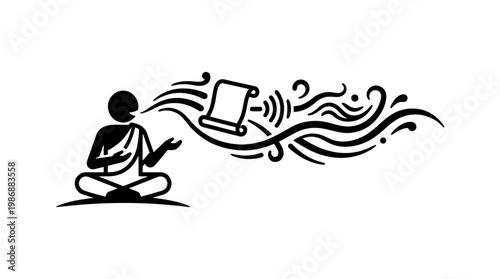 Meditating Figure Sharing Wisdom from Ancient Scroll