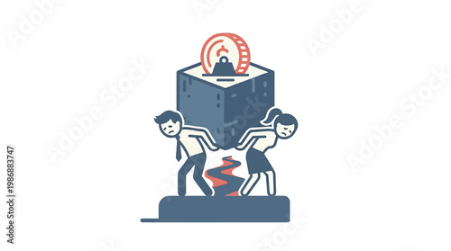 Couple Struggles Under Financial Burden Coin Symbolizing Debt