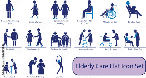 Elderly Care Decorative Elements Vector Set – Minimal Old Age Home Design Shapes Collection