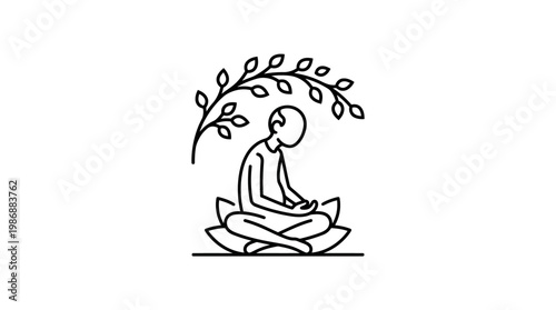 Person Meditating Under Tree Branches Zen Lotus Throne