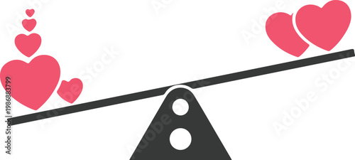 A seesaw with pink hearts balancing love and relationships