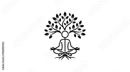 Meditating Figure With Tree of Life Symbol and Roots