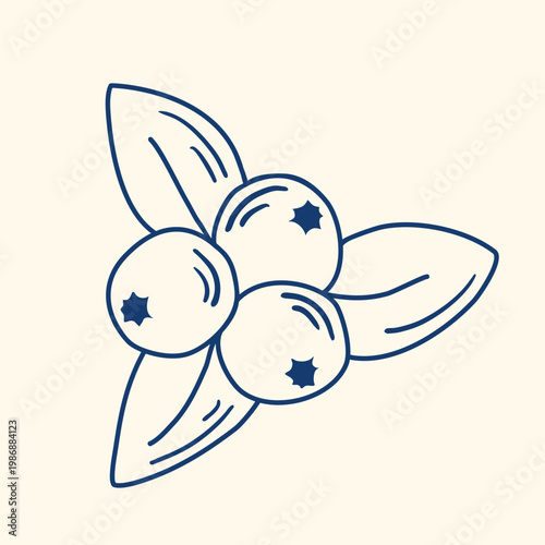 Blueberry doodle. Hand-drawn blue ink illustration of ripe, sweet wild berries. Healthy organic food, vector graphics