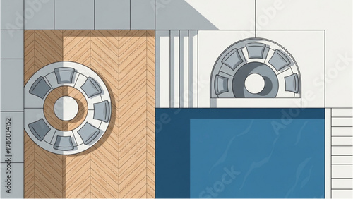 Vector 2D CAD drawing of a modern kitchen layout with appliances and cabinets