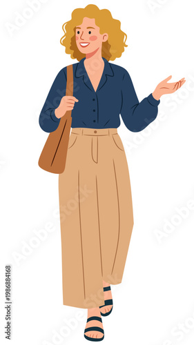 Smiling Business Woman Walking Confident Female Professional Character