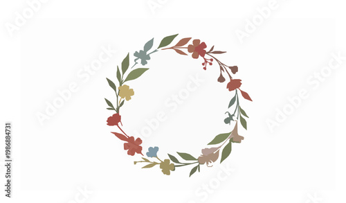 Spring floral wreath vector with hand drawn wildflowers leaves and foliage decorative elements isolated on white