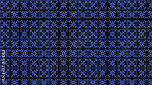 Seamless blue ornamental tile pattern background for textile print packaging branding and decorative wallpaper applications with repeating geometric symmetry