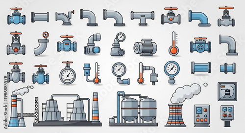 Industrial Piping and Equipment Icons - A Comprehensive Collection.