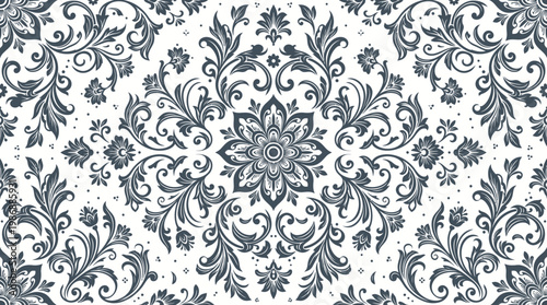Intricate damask floral pattern wallpaper texture with seamless repeating motif for elegant designs.