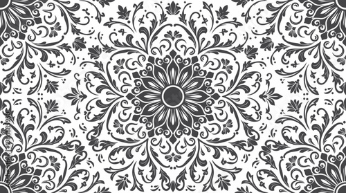 Intricate Black and White Damask Pattern for Textile, Wallpaper and Decorative Design.