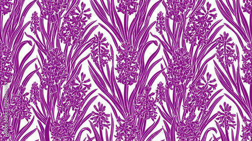Purple Lavender Botanical Pattern with Repeating Sprigs for Textile and Graphic Design.