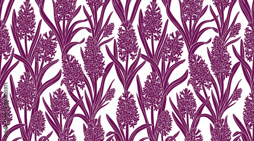 Seamless purple lavender plant pattern for decorative textiles.