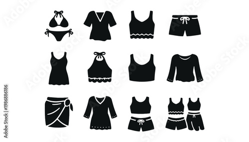Swimwear silhouette vector icons for fashion and apparel design