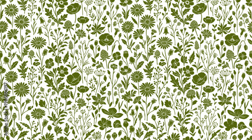 Delicate Green Botanical Pattern of Leaves and Foliage for Design and Decor.