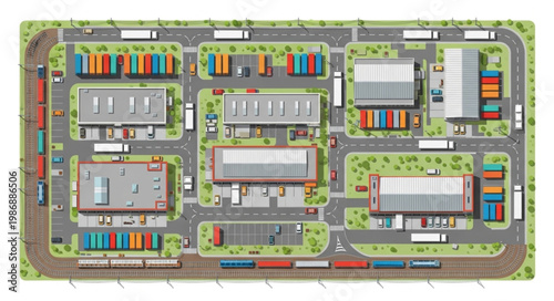 Overhead View of a Logistics and Distribution Center Layout.